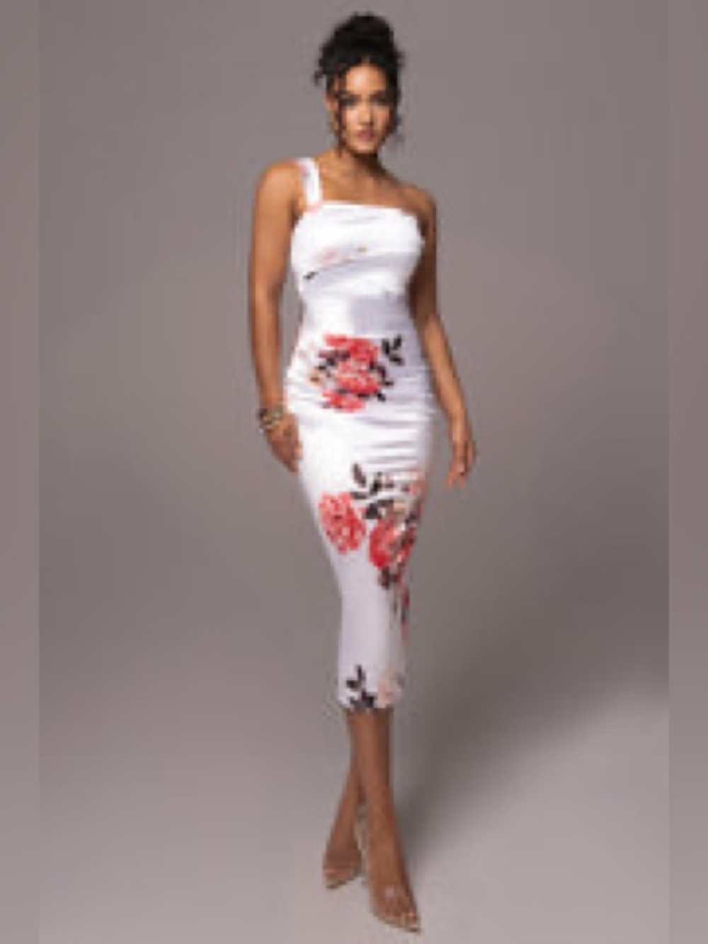 Ivory Crystalline Floral Midi Dress